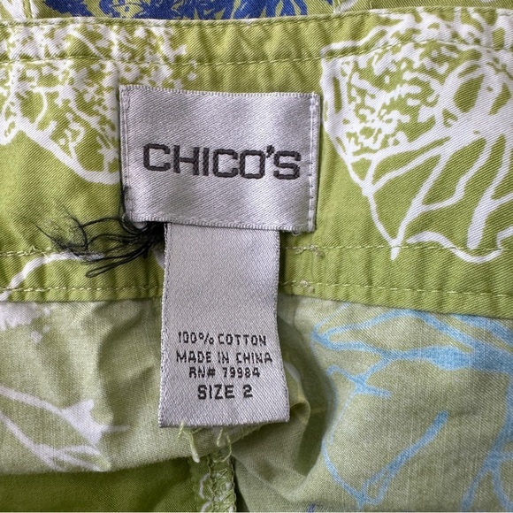 Chico's Cropped Capri Pants Womens 2 Green Cotton Floral Print Tropical Coastal - Picture 11 of 13
